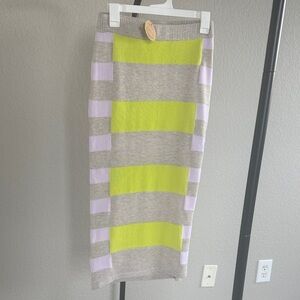 NWT En Creme Gray and Lime Striped Pencil Skirt